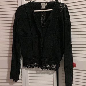 Imagio vintage womens 100% black leather jacket with rayon knit decoration sz XL